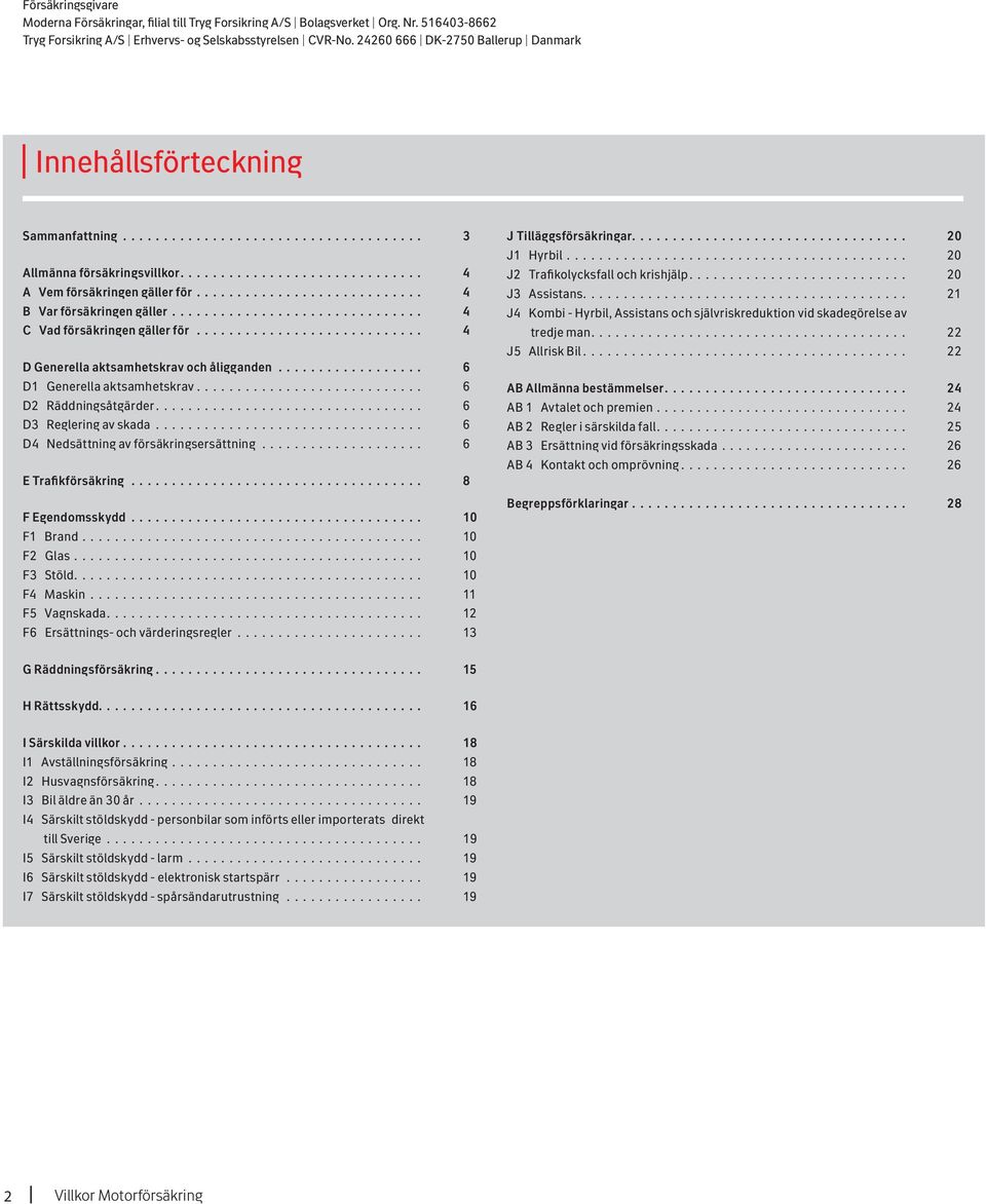 ........................... 4 B Var försäkringen gäller............................... 4 C Vad försäkringen gäller för............................ 4 D Generella aktsamhetskrav och åligganden.