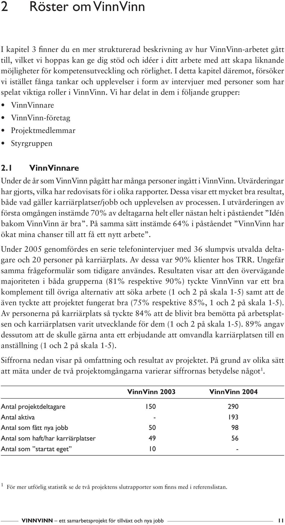 I detta kapitel däremot, försöker vi istället fånga tankar och upplevelser i form av intervjuer med personer som har spelat viktiga roller i VinnVinn.