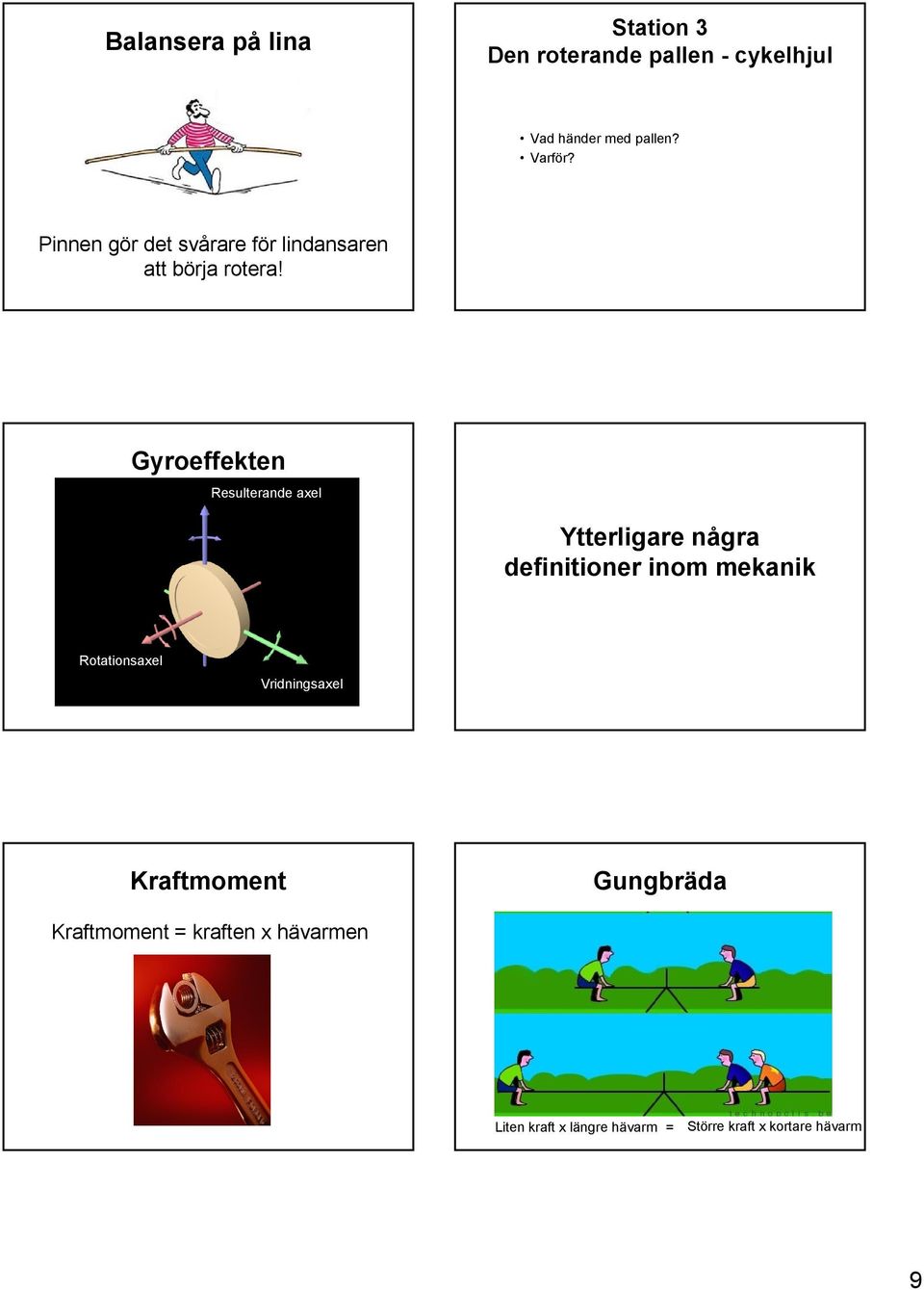 Gyroeffekten Resulterande axel Ytterligare några definitioner inom mekanik Rotationsaxel