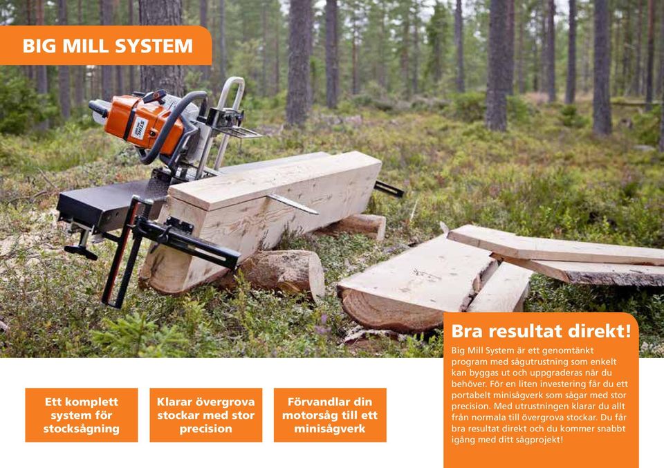 Big Mill System är ett genomtänkt program med sågutrustning som enkelt kan byggas ut och uppgraderas när du behöver.