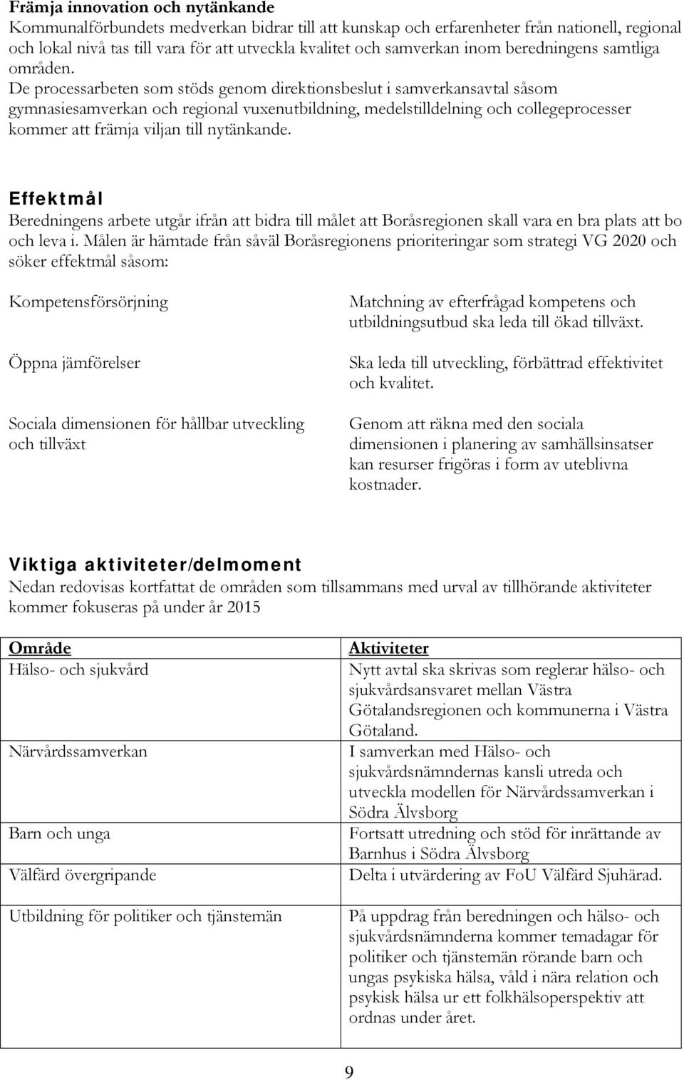 De processarbeten som stöds genom direktionsbeslut i samverkansavtal såsom gymnasiesamverkan och regional vuxenutbildning, medelstilldelning och collegeprocesser kommer att främja viljan till