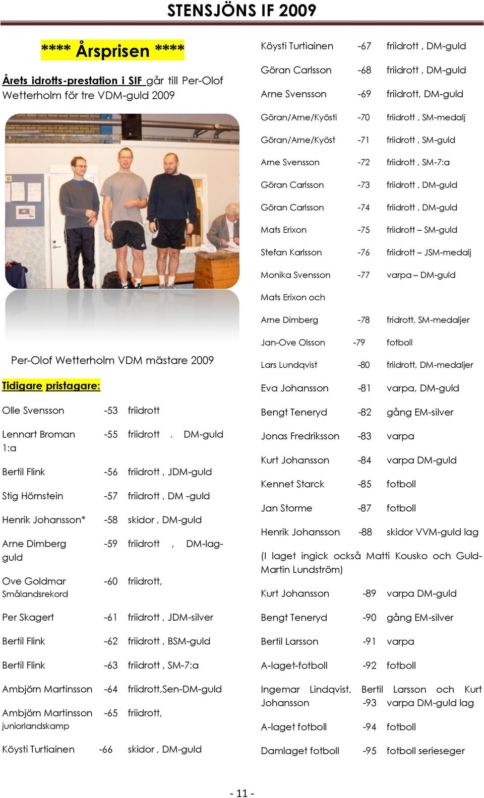 friidrott, DM-guld Mats Erixon -75 friidrott SM-guld Stefan Karlsson -76 friidrott JSM-medalj Monika Svensson -77 varpa DM-guld Mats Erixon och Arne Dimberg -78 fridrott, SM-medaljer Per-Olof