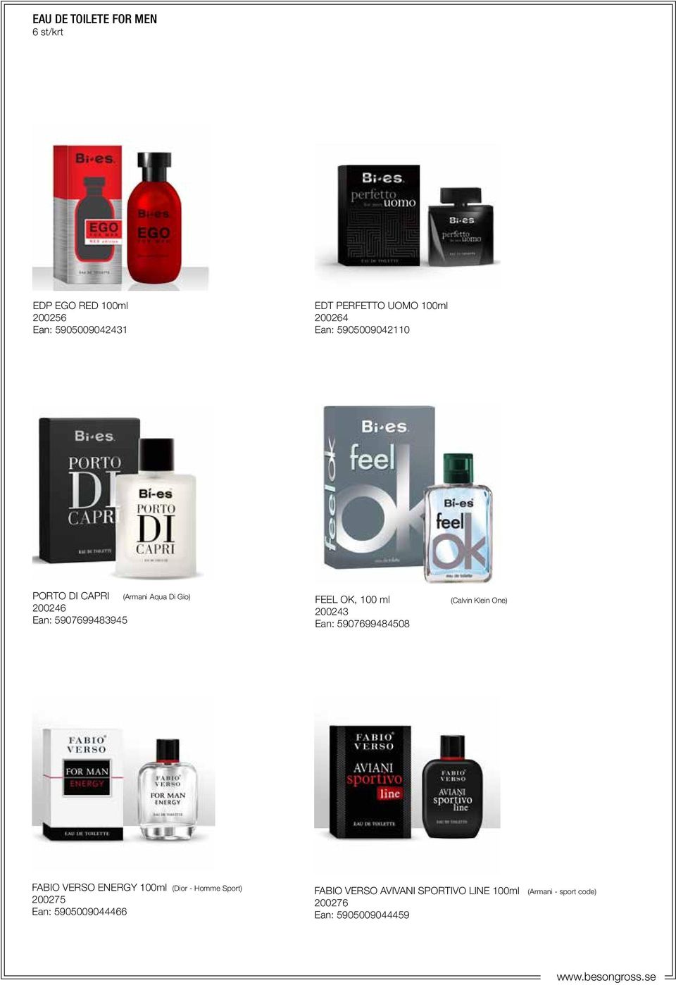 200243 Ean: 5907699484508 (Calvin Klein One) FABIO VERSO ENERGY 100ml (Dior - Homme Sport) 200275