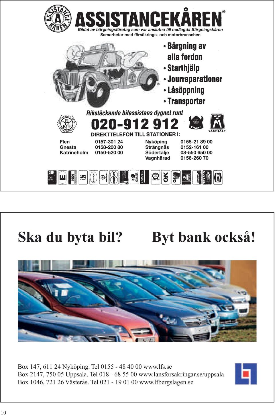 Vagnhärad 0156-260 70 Ska du byta bil? Byt bank också! Box 147, 611 24 Nyköping. Tel 0155-48 40 00 www.lfs.