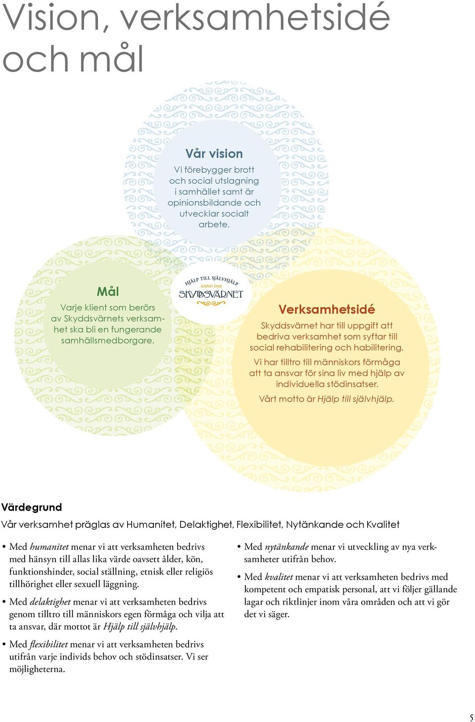 Verksamhetsidé Skyddsvärnet har till uppgift att bedriva verksamhet som syftar till social rehabilitering och habilitering.