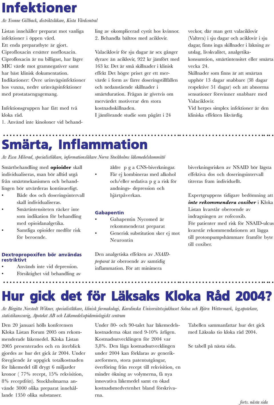 Indikationer: Övre urinvägsinfektioner hos vuxna, nedre urinvägsinfektioner med prostataengagemang. Infektionsgruppen har fått med två kloka råd. 1.