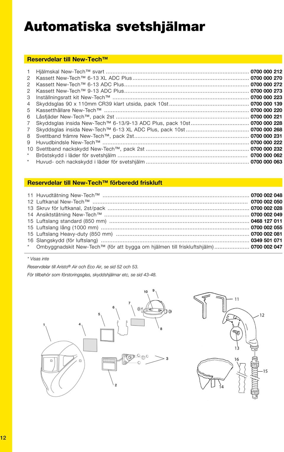 .. 0700 000 139 5 Kassetthållare New-Tech... 0700 000 220 6 Låsfjäder New-Tech, pack 2st... 0700 000 221 7 Skyddsglas insida New-Tech 6-13/9-13 ADC Plus, pack 10st.