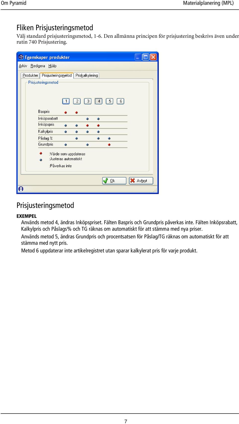 Prisjusteringsmetod EXEMPEL Används metod 4, ändras Inköpspriset. Fälten Baspris och Grundpris påverkas inte.