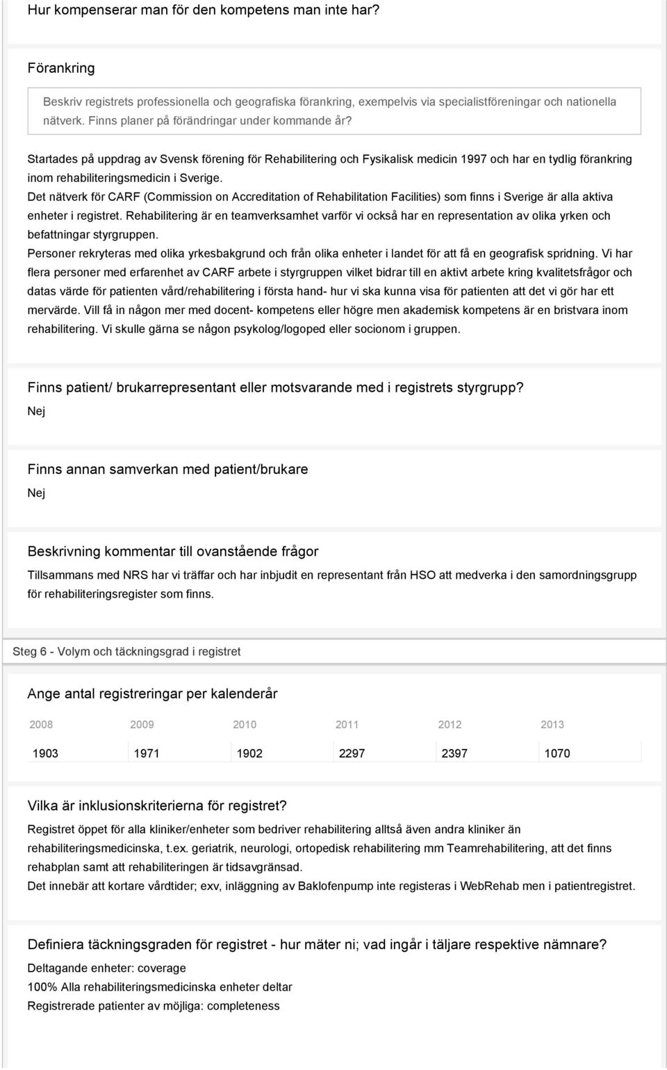 Startades på uppdrag av Svensk förening för Rehabilitering och Fysikalisk medicin 1997 och har en tydlig förankring inom rehabiliteringsmedicin i Sverige.