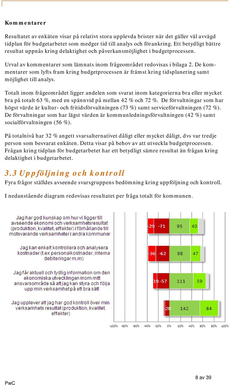 De kommentarer som lyfts fram kring budgetprocessen är främst kring tidsplanering samt möjlighet till analys.