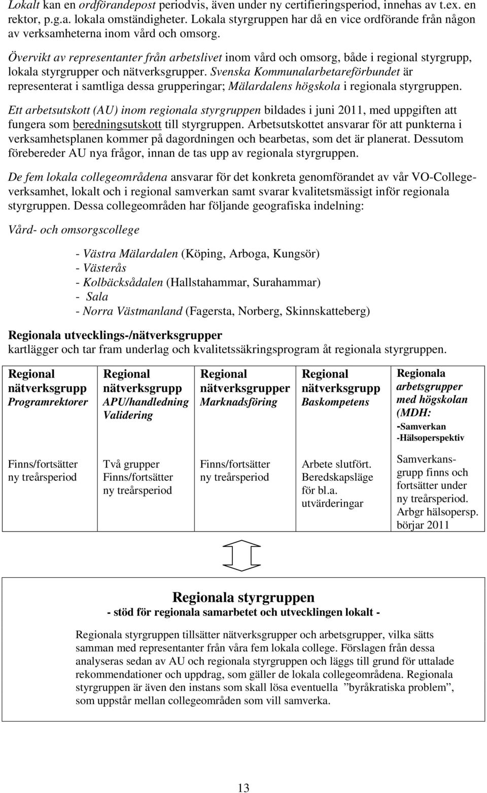 Övervikt av representanter från arbetslivet inom vård och omsorg, både i regional styrgrupp, lokala styrgrupper och nätverksgrupper.