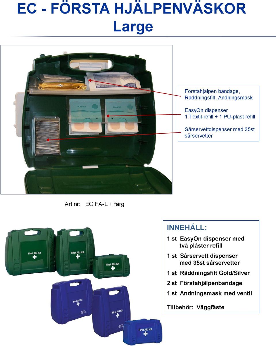 INNEHÅLL: 1 st EasyOn dispenser med två plåster refill 1 st Sårservett dispenser med 35st sårservetter