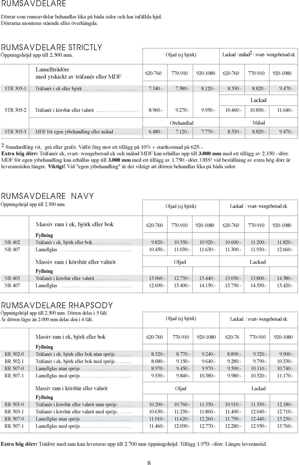 ek eller björk... 7.340:- 7.580:- 8.120:- 8.530:- 8.820:- 9.470:- Lackad STR 305-2 Träfanér i körsbär eller valnöt... 8.960:- 9.270:- 9.950:- 10.460:- 10.830:- 11.