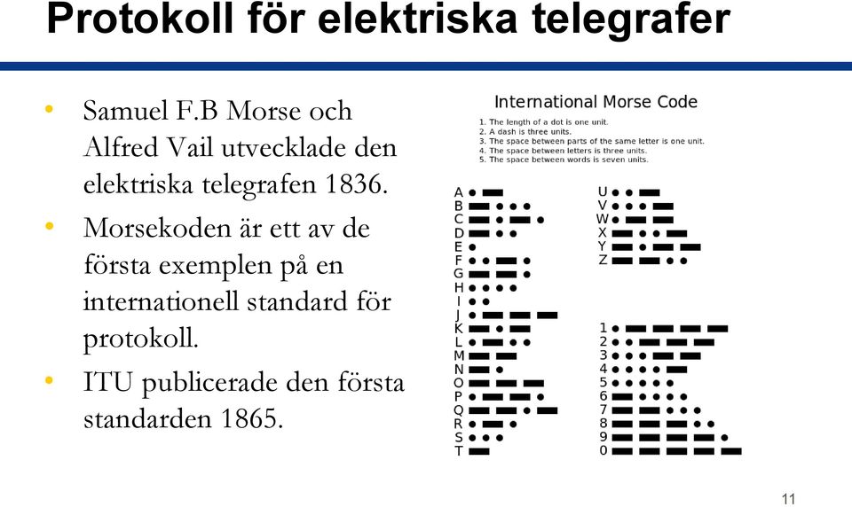 1836. Morsekoden är ett av de första exemplen på en