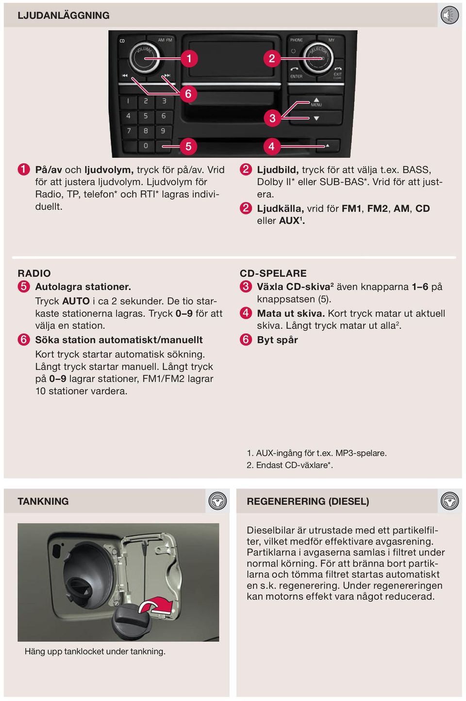Tryck 0 9 för att välja en station. 6 Söka station automatiskt/manuellt Kort tryck startar automatisk sökning. Långt tryck startar manuell.