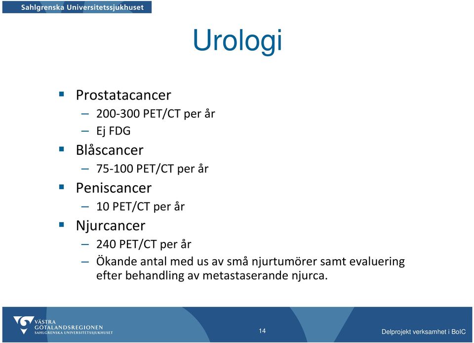 Njurcancer 240 PET/CT per år Ökande antal med us av små