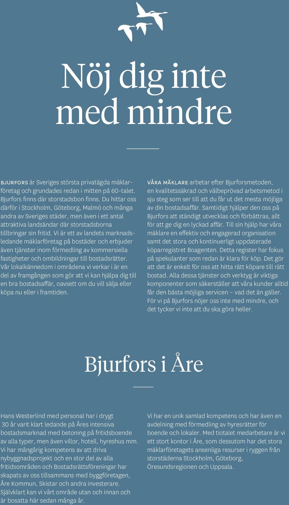 Vi är ett av landets marknadsledande mäklarföretag på bostäder och erbjuder även tjänster inom förmedling av kommersiella fastigheter och ombildningar till bostadsrätter.