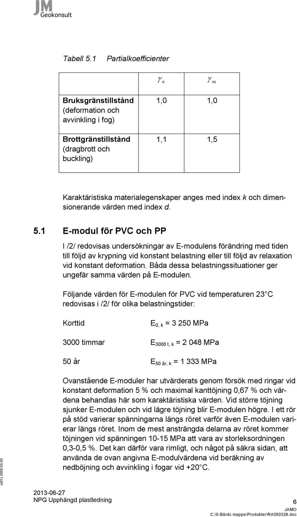 dimensionerande värden med index d. 5.