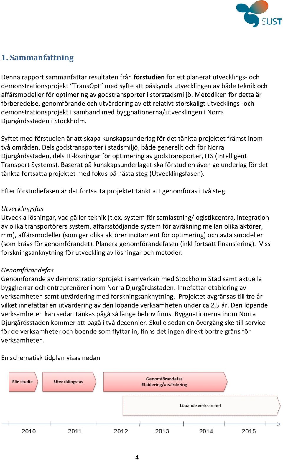 Metodiken för detta är förberedelse, genomförande och utvärdering av ett relativt storskaligt utvecklings- och demonstrationsprojekt i samband med byggnationerna/utvecklingen i Norra Djurgårdsstaden