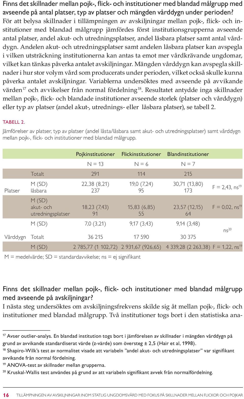 utredningsplatser, andel låsbara platser samt antal vårddygn.