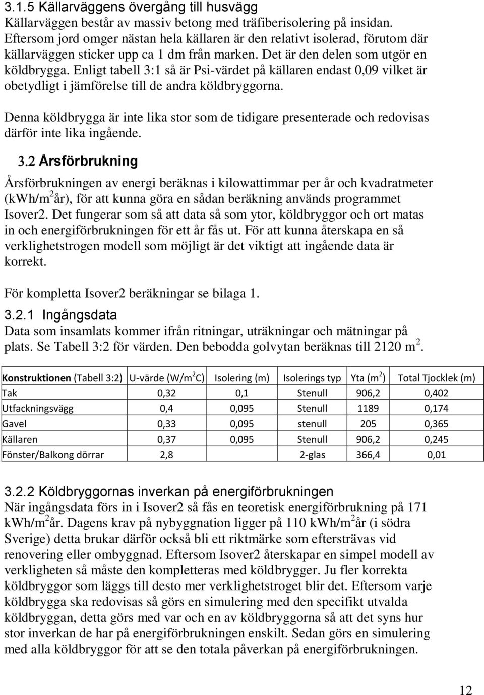 Enligt tabell 3:1 så är Psi-värdet på källaren endast 0,09 vilket är obetydligt i jämförelse till de andra köldbryggorna.