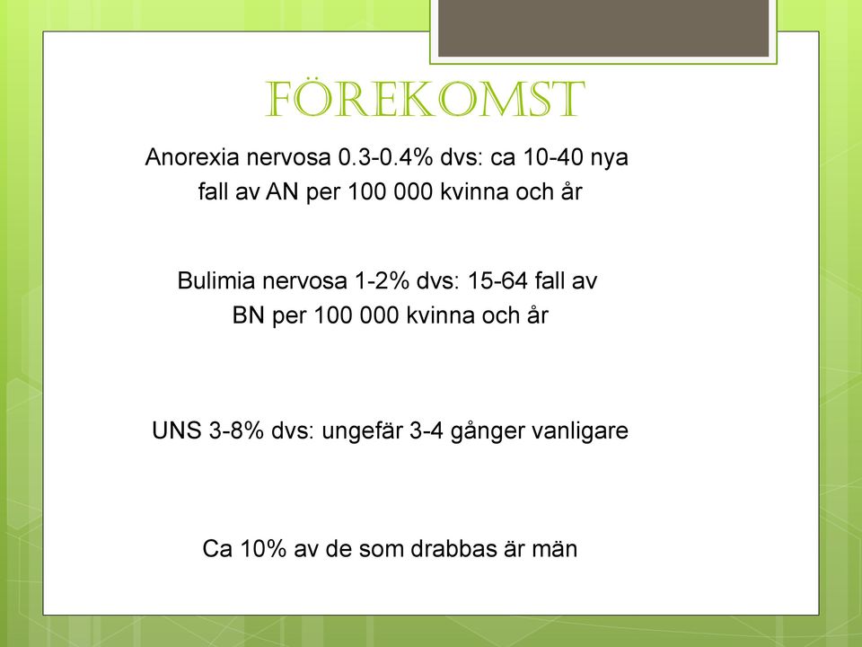 Bulimia nervsa 1-2% dvs: 15-64 fall av BN per 100 000