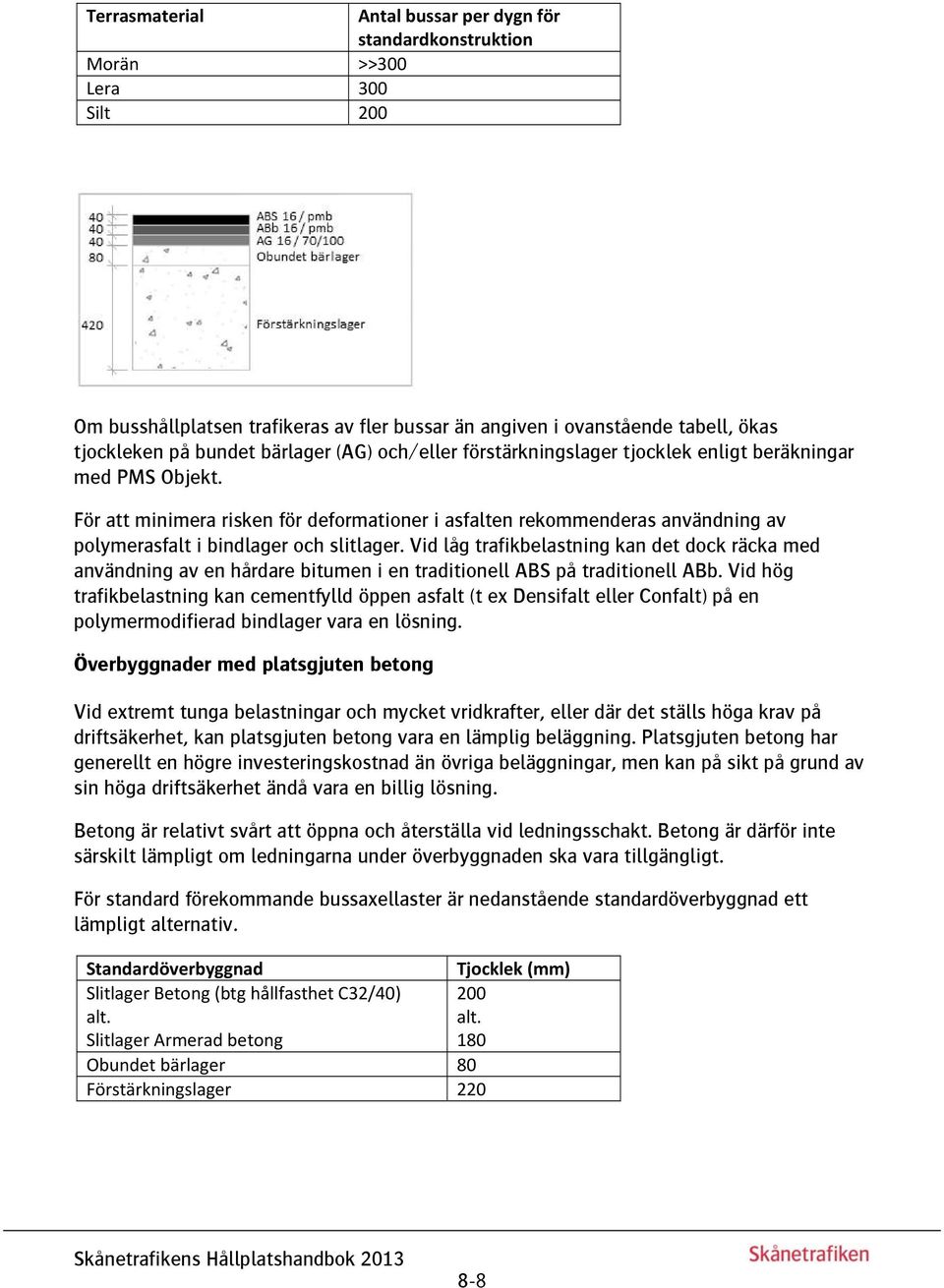 För att minimera risken för deformationer i asfalten rekommenderas användning av polymerasfalt i bindlager och slitlager.