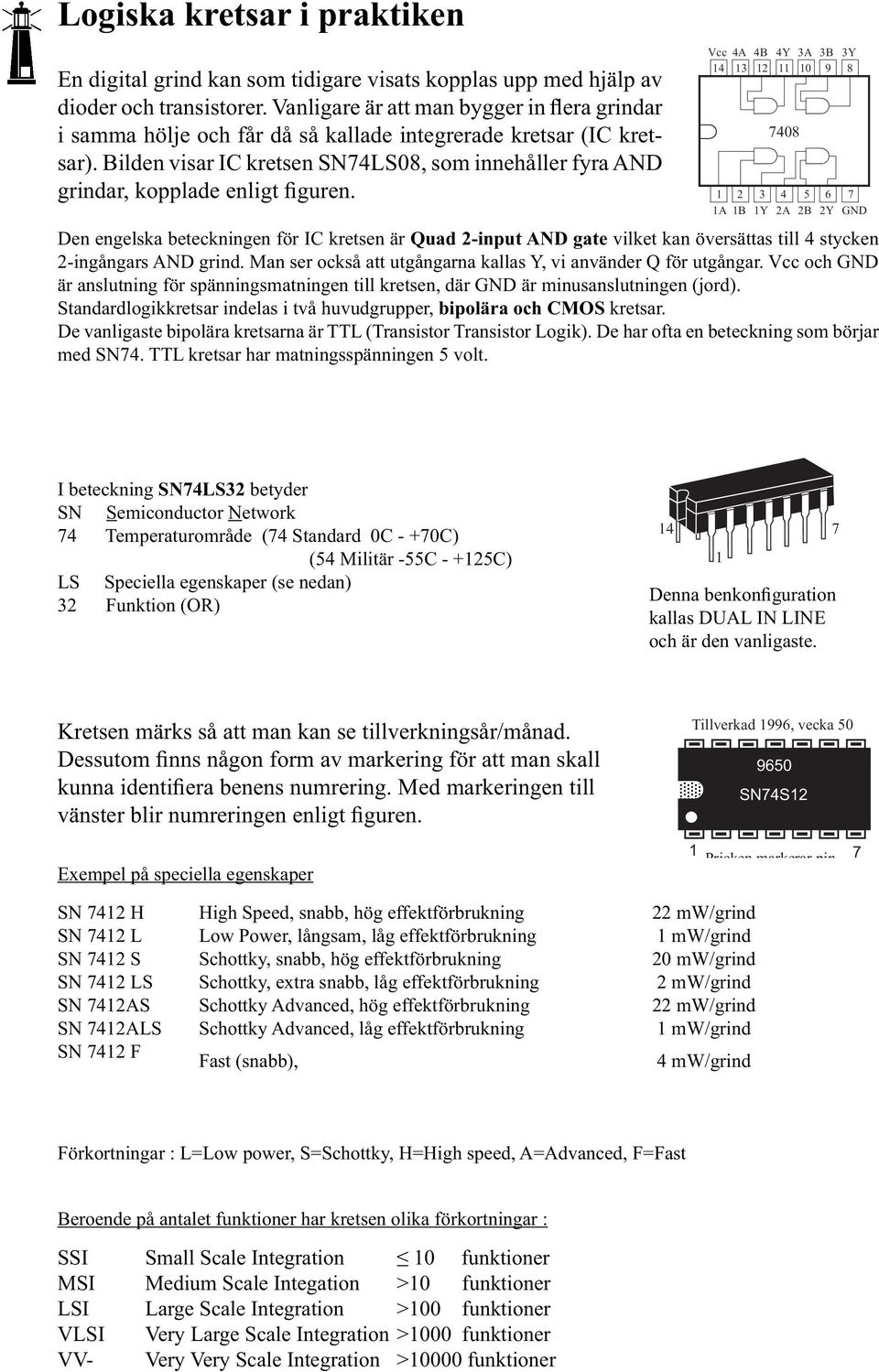 Bilden visar IC kretsen SN74LS8, som innehåller fyra ND grindar, kopplade enligt figuren.