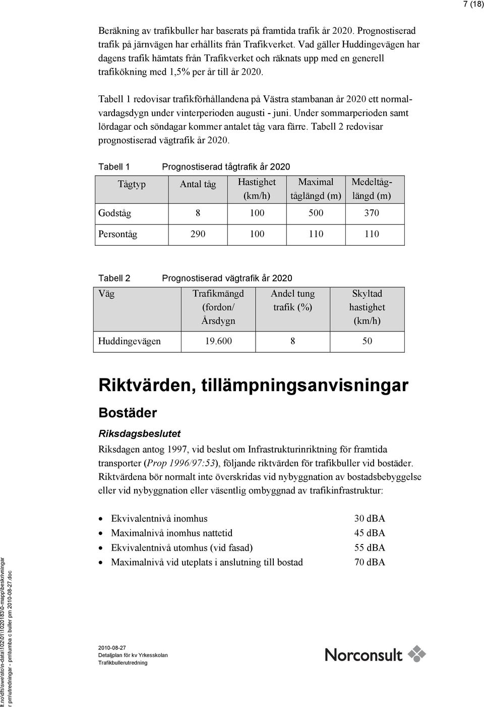 Tabell 1 redovisar trafikförhållandena på Västra stambanan år 2020 ett normalvardagsdygn under vinterperioden augusti - juni.