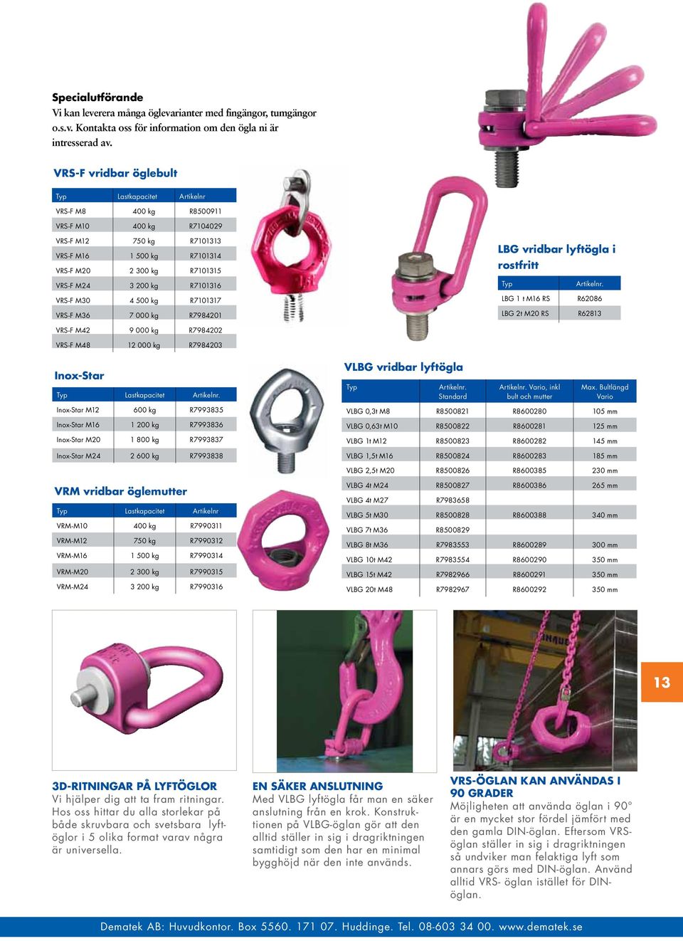 VRS-F M30 4 500 kg R7101317 VRS-F M36 7 000 kg R7984201 LBG vridbar lyftögla i rostfritt LBG 1 t M16 RS R62086 LBG 2t M20 RS R62813 VRS-F M42 9 000 kg R7984202 VRS-F M48 12 000 kg R7984203 Inox-Star