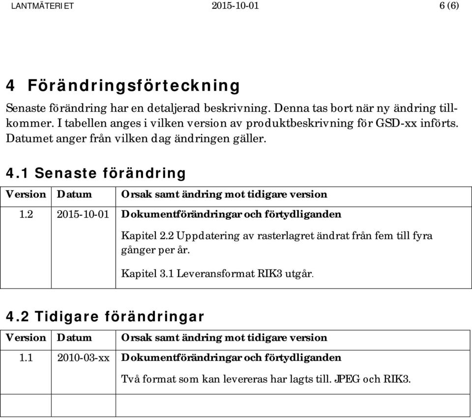 1 Senaste förändring Version Datum Orsak samt ändring mot tidigare version 1.2 2015-10-01 Dokumentförändringar och förtydliganden Kapitel 2.