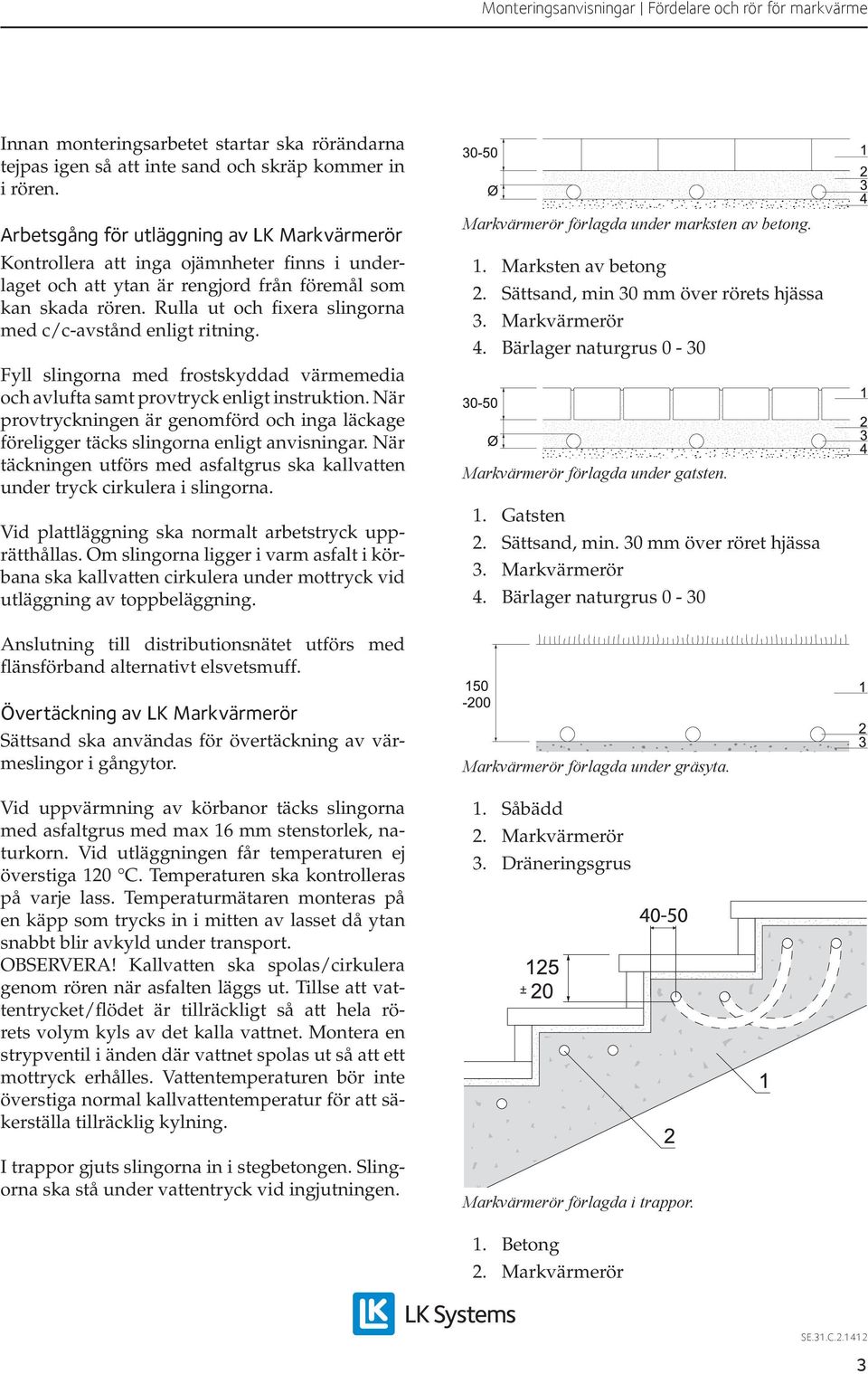 Rulla ut och fixera slingorna med c/c-avstånd enligt ritning. Fyll slingorna med frostskyddad värmemedia och avlufta samt provtryck enligt instruktion.