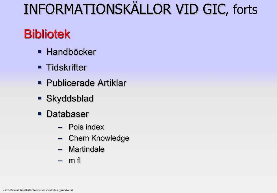 Skyddsblad Databaser Pois index Chem Knowledge