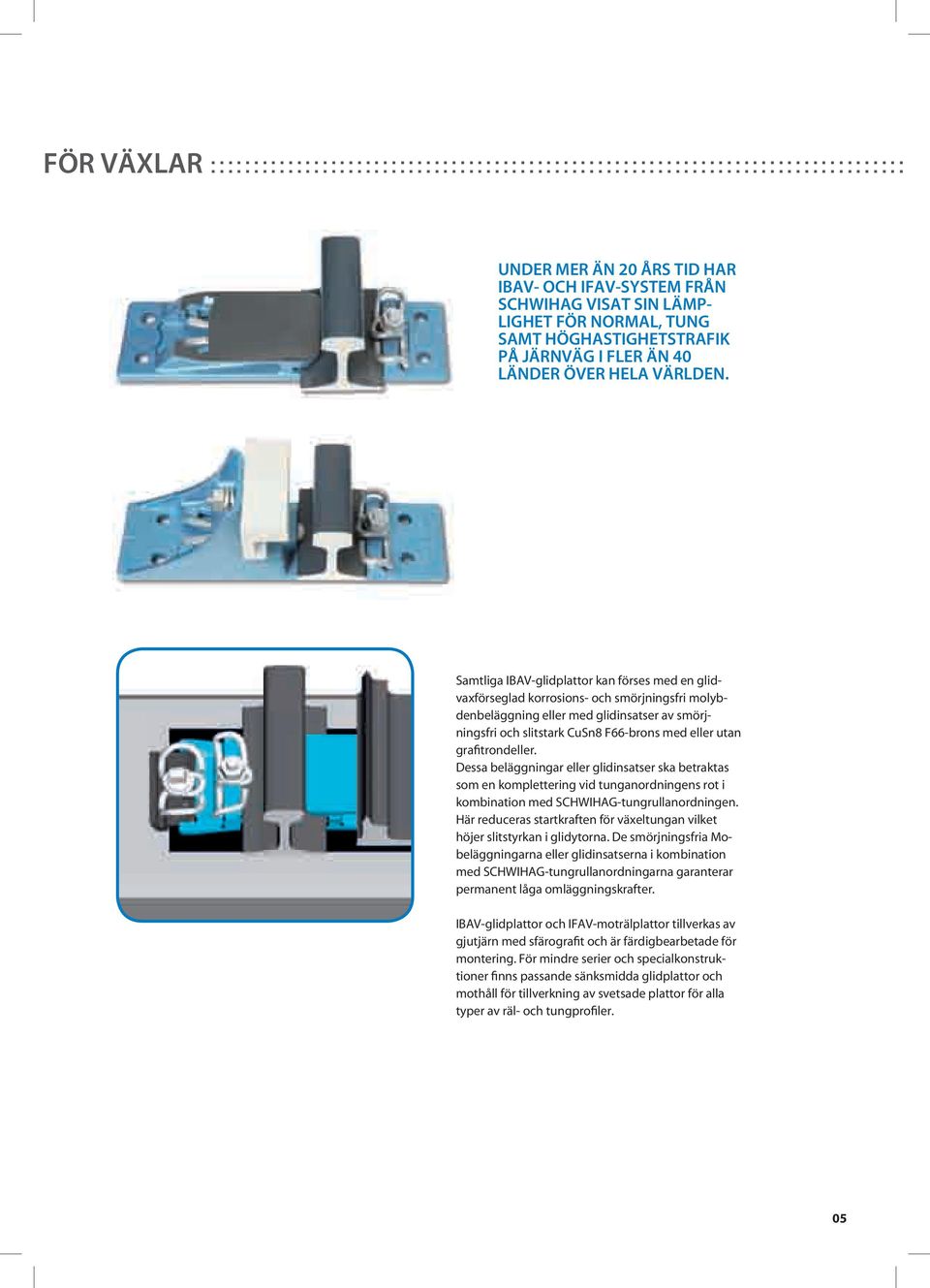 Samtliga ibav-glidplattor kan förses med en glidvaxförseglad korrosions- och smörjningsfri molybdenbeläggning eller med glidinsatser av smörjningsfri och slitstark cusn8 F66-brons med eller utan