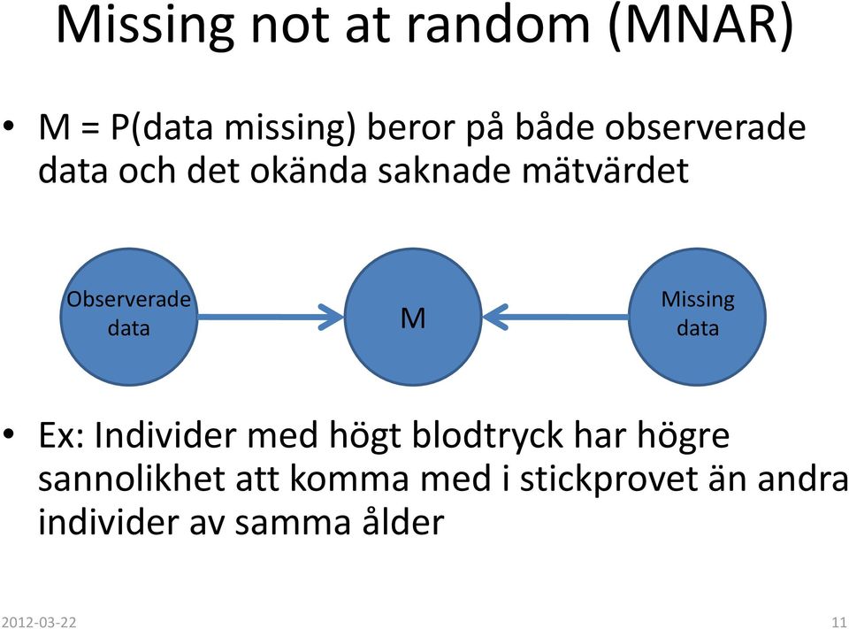 data M Missing data Ex: Individer med högt blodtryck har högre