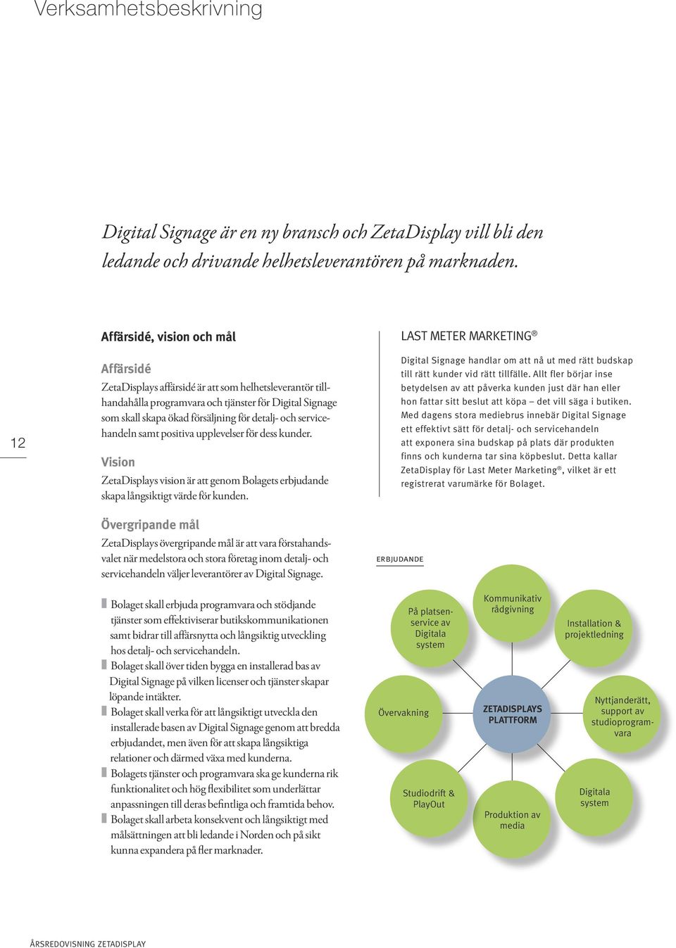 servicehandeln samt positiva upplevelser för dess kunder. Vision ZetaDisplays vision är att genom Bolagets erbjudande skapa långsiktigt värde för kunden.