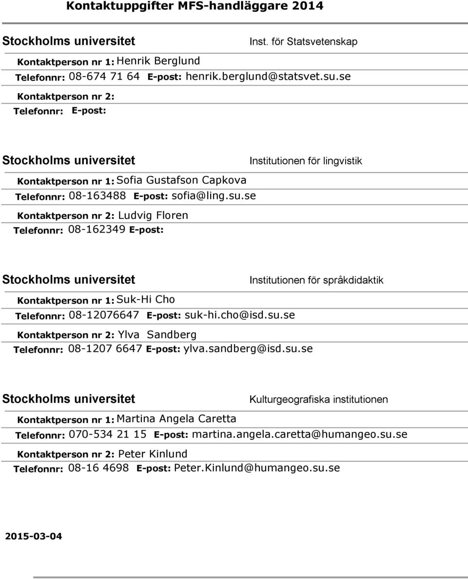 se Ludvig Floren Telefonnr: 08-162349 E-post: Institutionen för lingvistik Suk-Hi Cho Telefonnr: 08-12076647 E-post: suk