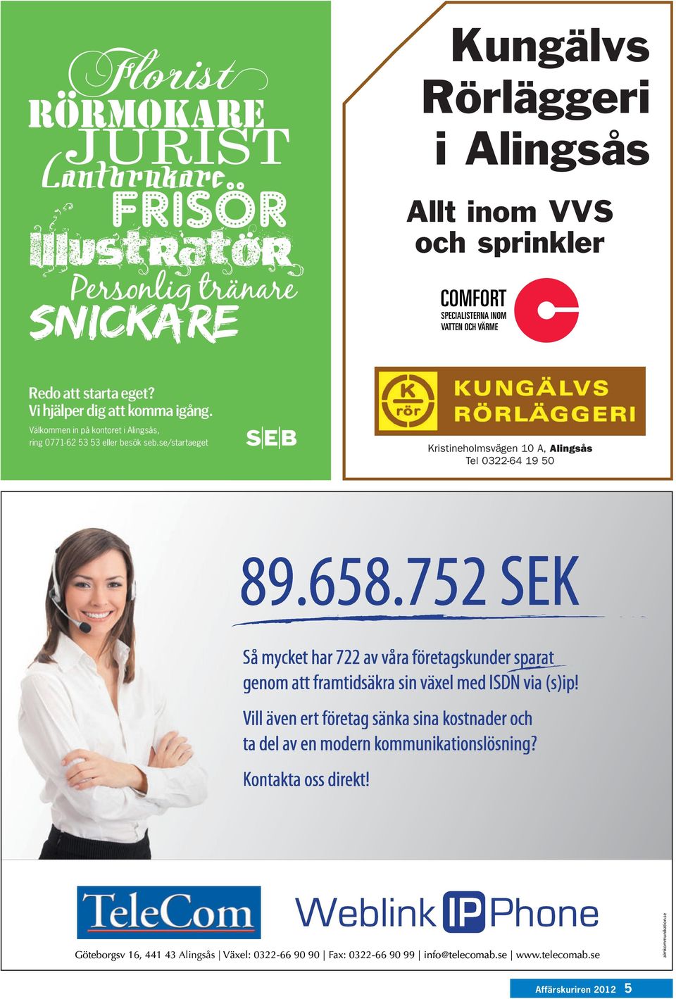 752 SEK Så mycket har 722 av våra företagskunder sparat genom att framtidsäkra sin växel med ISDN via (s)ip!
