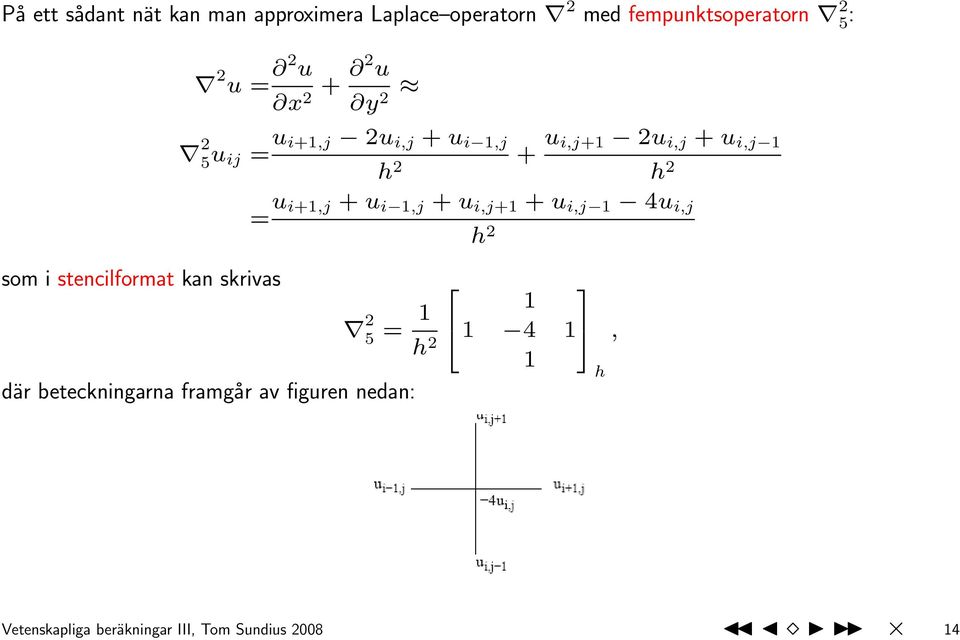 i,j+1 2u i,j + u i,j 1 h 2 = u i+1,j + u i 1,j + u i,j+1 + u i,j 1 4u i,j h 2 2 5 = 1 h 2 där