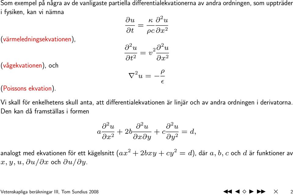 2 u = ρ ɛ Vi skall för enkelhetens skull anta, att differentialekvationen är linjär och av andra ordningen i derivatorna.