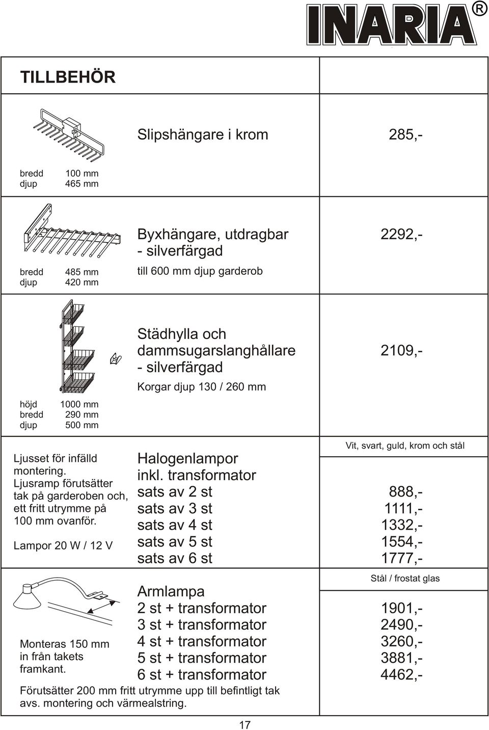 Lampor 20 W / 12 V Monteras 150 mm in från takets framkant. Vit, svart, guld, krom och stål Halogenlampor inkl.