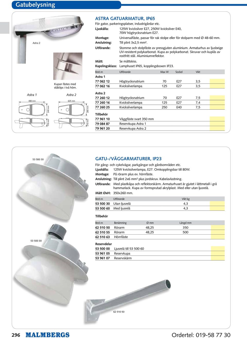 Armaturhus av ljusbeige UV-resistent polykarbonat. Kupa av polykarbonat. Skruvar och kuplås av rostfritt stål. Aluminiumreflektor. Mått: Se måttskiss.