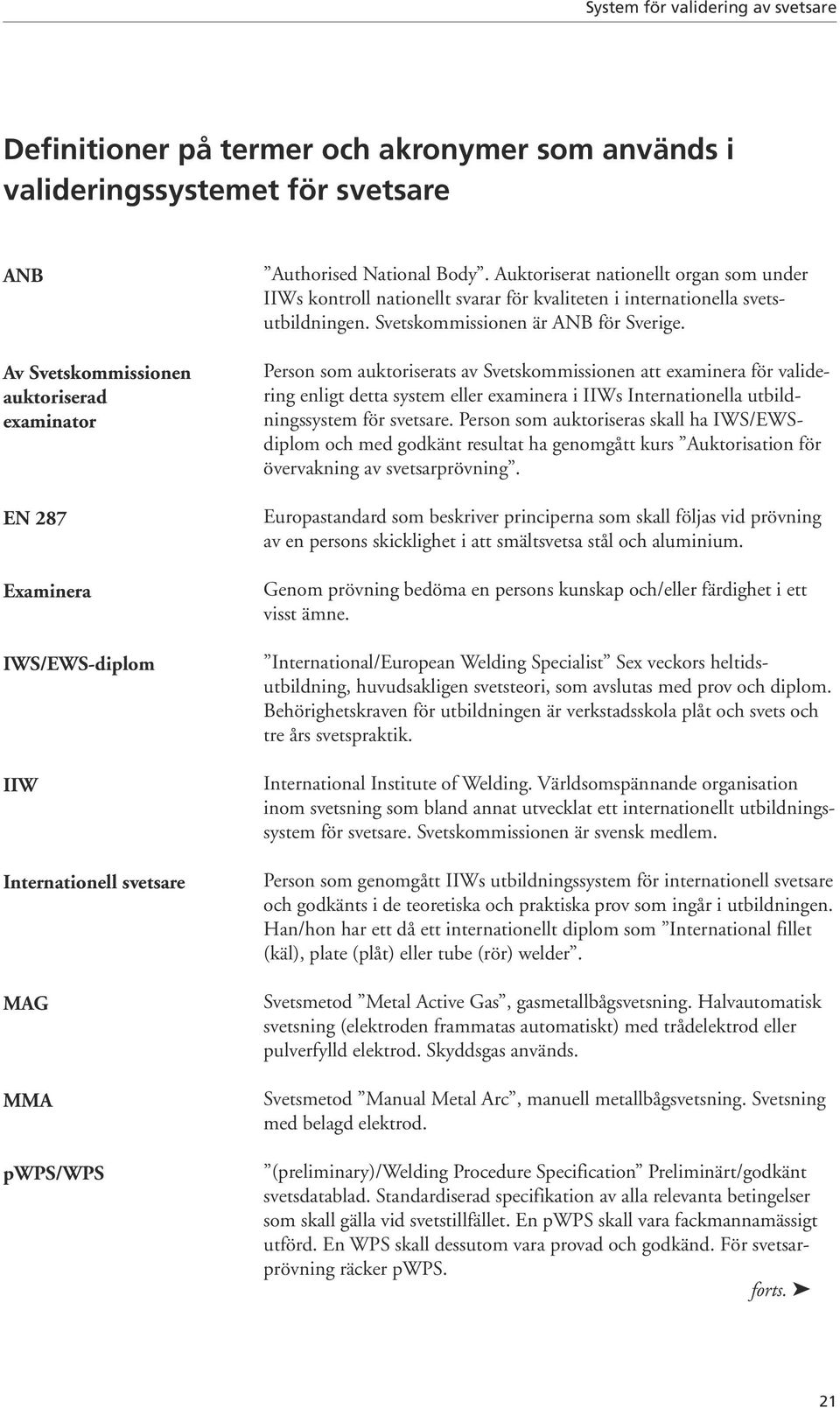 Person som auktoriserats av Svetskommissionen att examinera för validering enligt detta system eller examinera i IIWs Internationella utbildningssystem för svetsare.