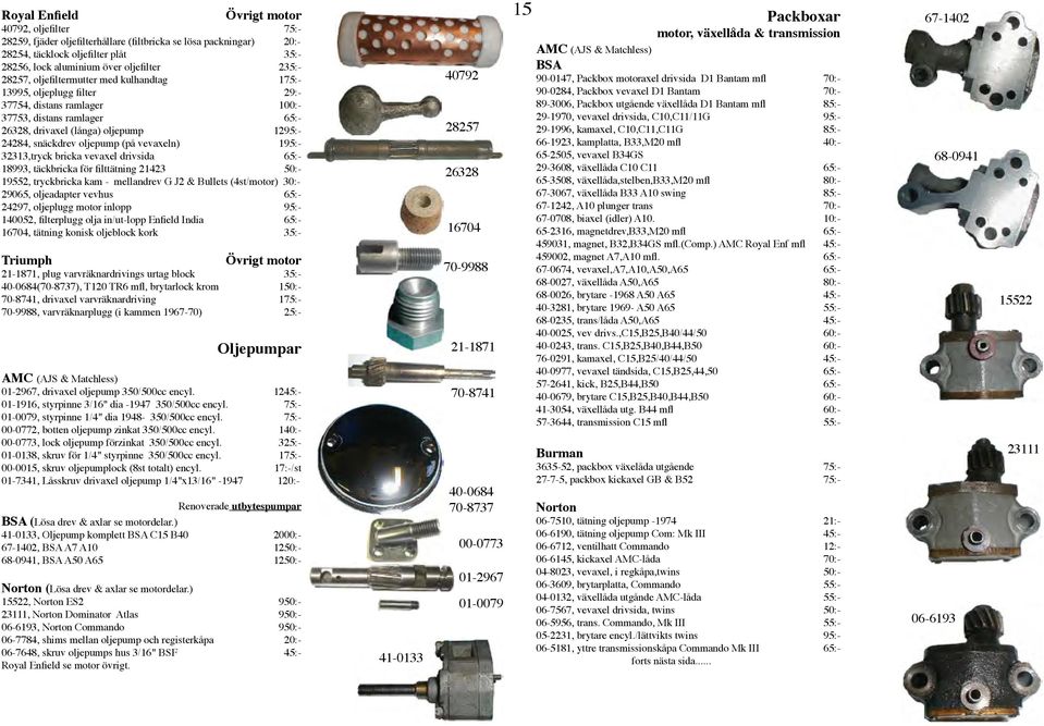 vevaxeln) 195:- 32313,tryck bricka vevaxel drivsida 65:- 18993, täckbricka för filttätning 21423 50:- 19552, tryckbricka kam - mellandrev G J2 & Bullets (4st/motor) 30:- 29065, oljeadapter vevhus