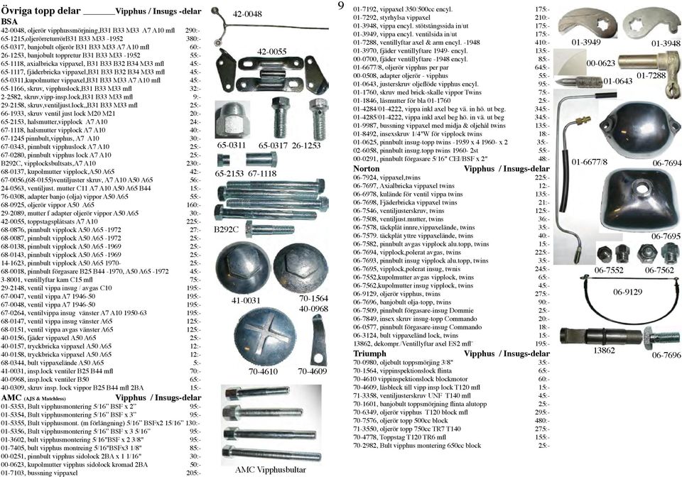 vippaxel,b31 B33 M33 A7 A10 mfl 45:- 65-1166, skruv, vipphuslock,b31 B33 M33 mfl 32:- 2-2582, skruv,vipp-insp.lock,b31 B33 M33 mfl 9:- 29-2158, skruv,ventiljust.