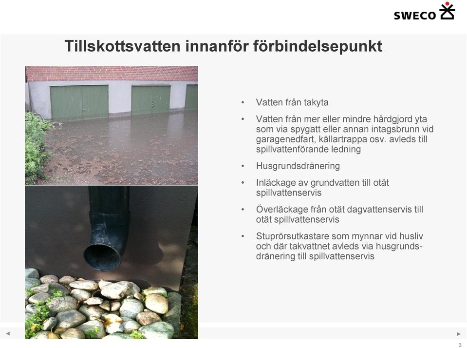 avleds till spillvattenförande ledning Husgrundsdränering Inläckage av grundvatten till otät spillvattenservis