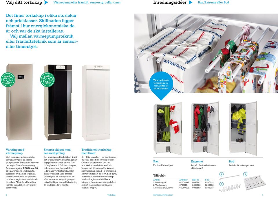 Våra vanligaste torkskåp är inredda efter tre olika koncept. Värsting med värmepump Vårt mest energiekonomiska torkskåp bygger på värmepumpsteknik. Dessutom behöver det ingen frånluftsanslutning.