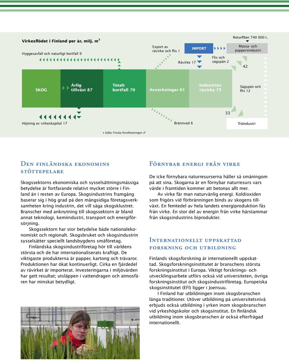forstföreningen rf Den finländska ekonomins stöttepelare Skogssektorns ekonomiska och sysselsättningsmässiga betydelse är fortfarande relativt mycket större i Finland än i resten av Europa.