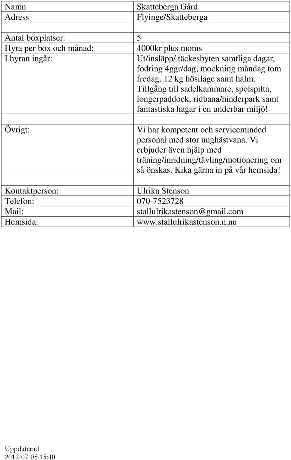 Tillgång till sadelkammare, spolspilta, longerpaddock, ridbana/hinderpark samt fantastiska hagar i en underbar miljö!