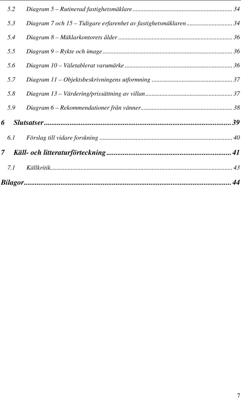 .. 37 5.8 Diagram 13 Värdering/prissättning av villan... 37 5.9 Diagram 6 Rekommendationer från vänner... 38 6 Slutsatser... 39 6.